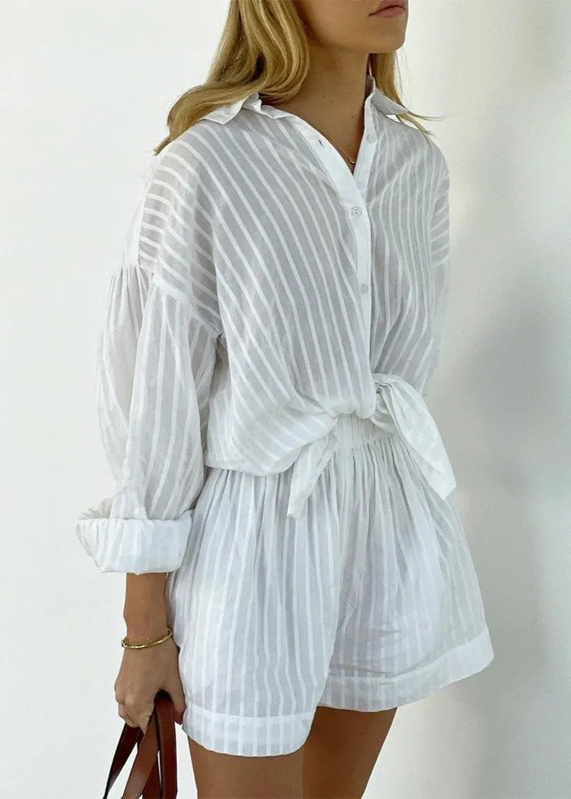 Ensemble Bridget avec chemise et short en coton rayé