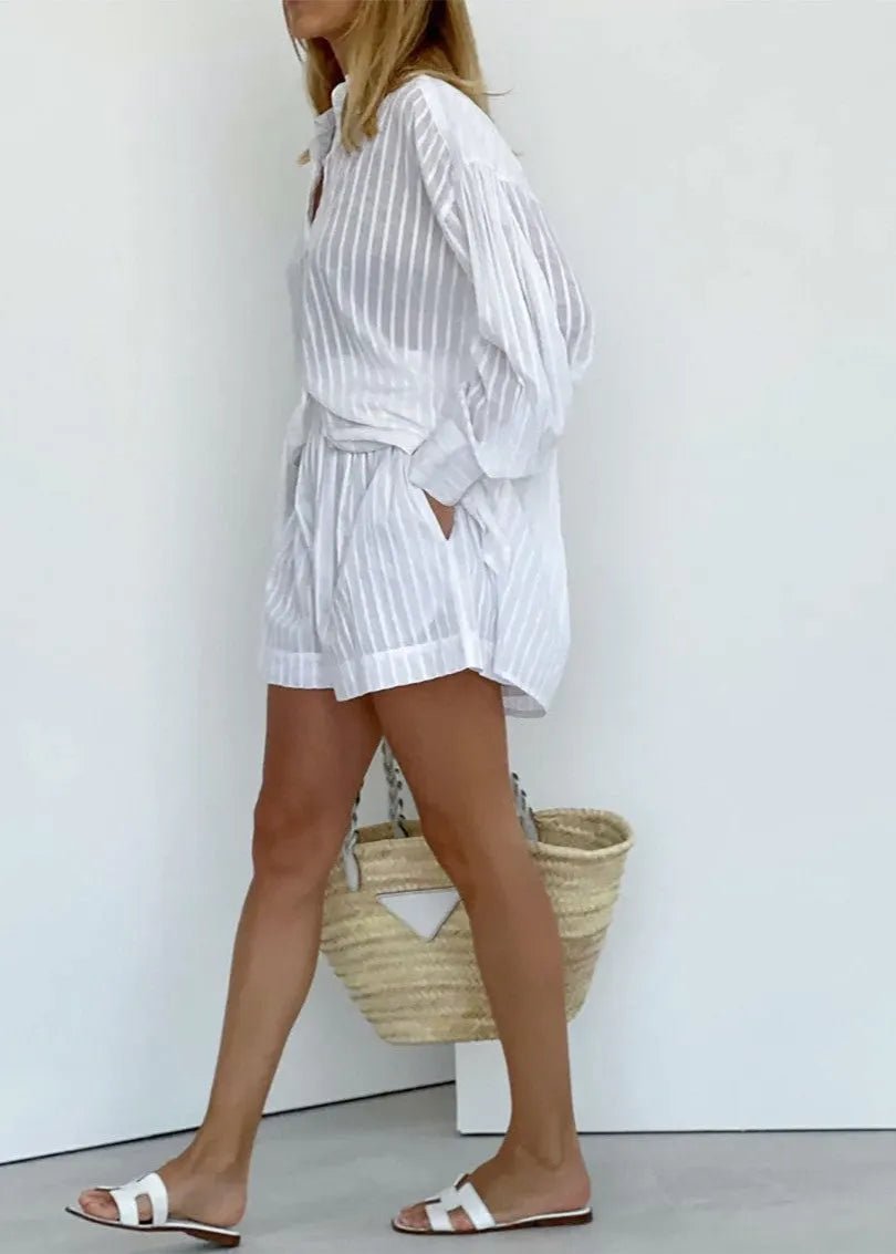 Ensemble Bridget avec chemise et short en coton rayé