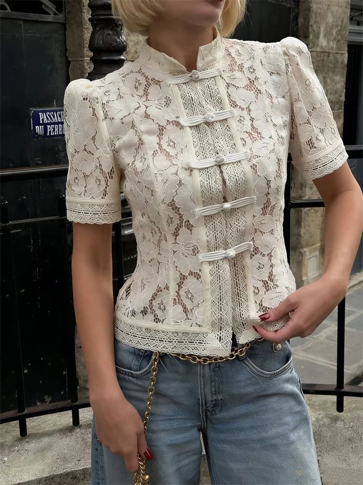 Gilet cardigan Brielle en patchwork de dentelle