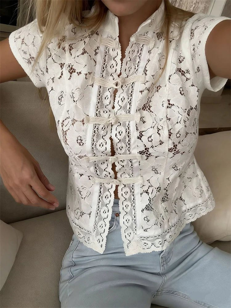 Gilet cardigan Brielle en patchwork de dentelle