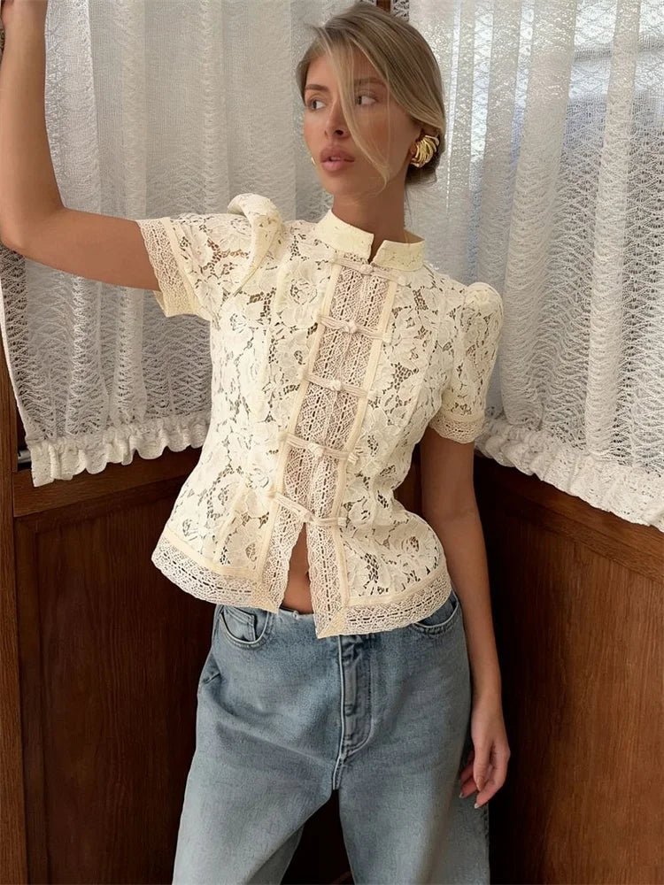 Gilet cardigan Brielle en patchwork de dentelle