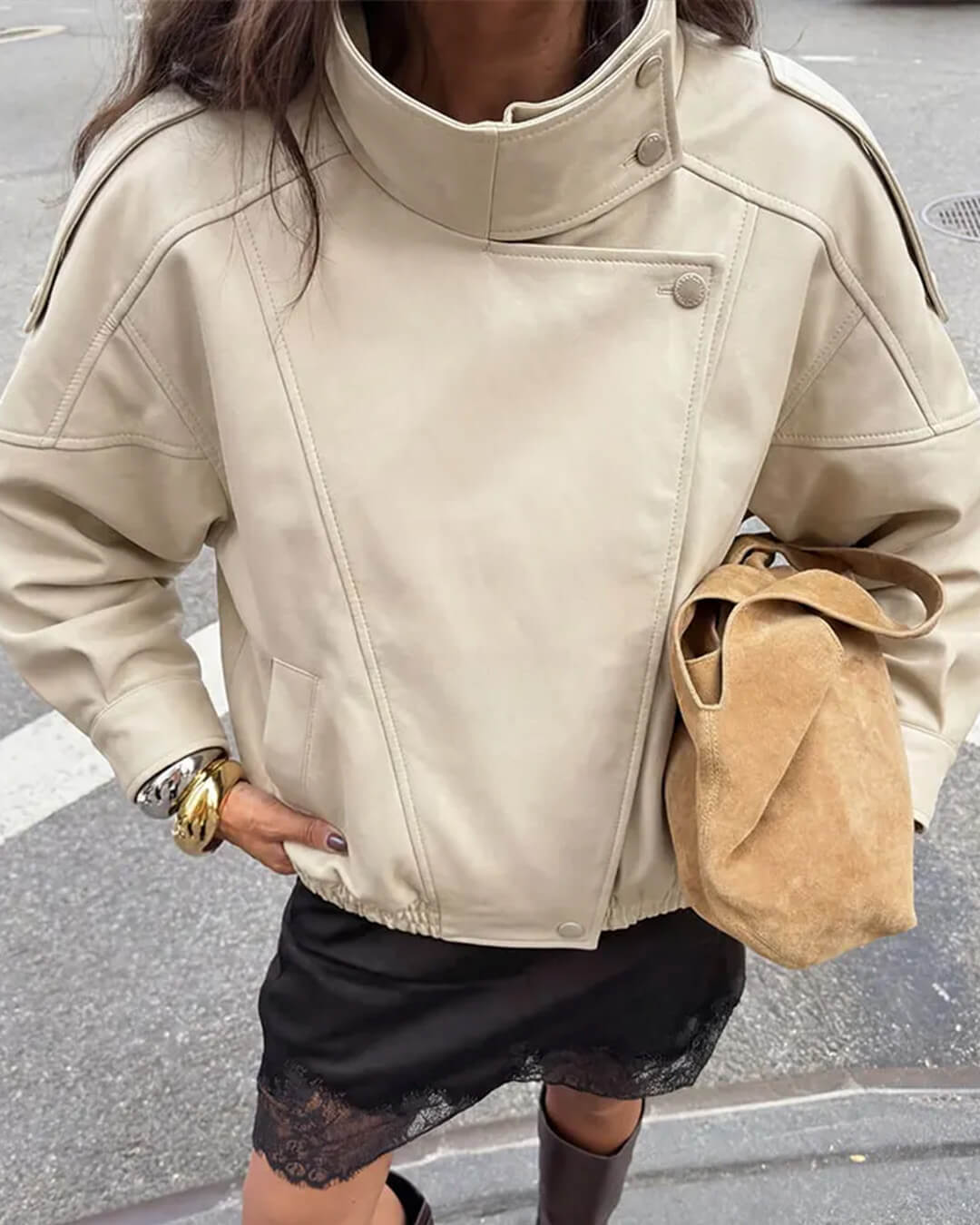 Veste Brienne en similicuir à col officier