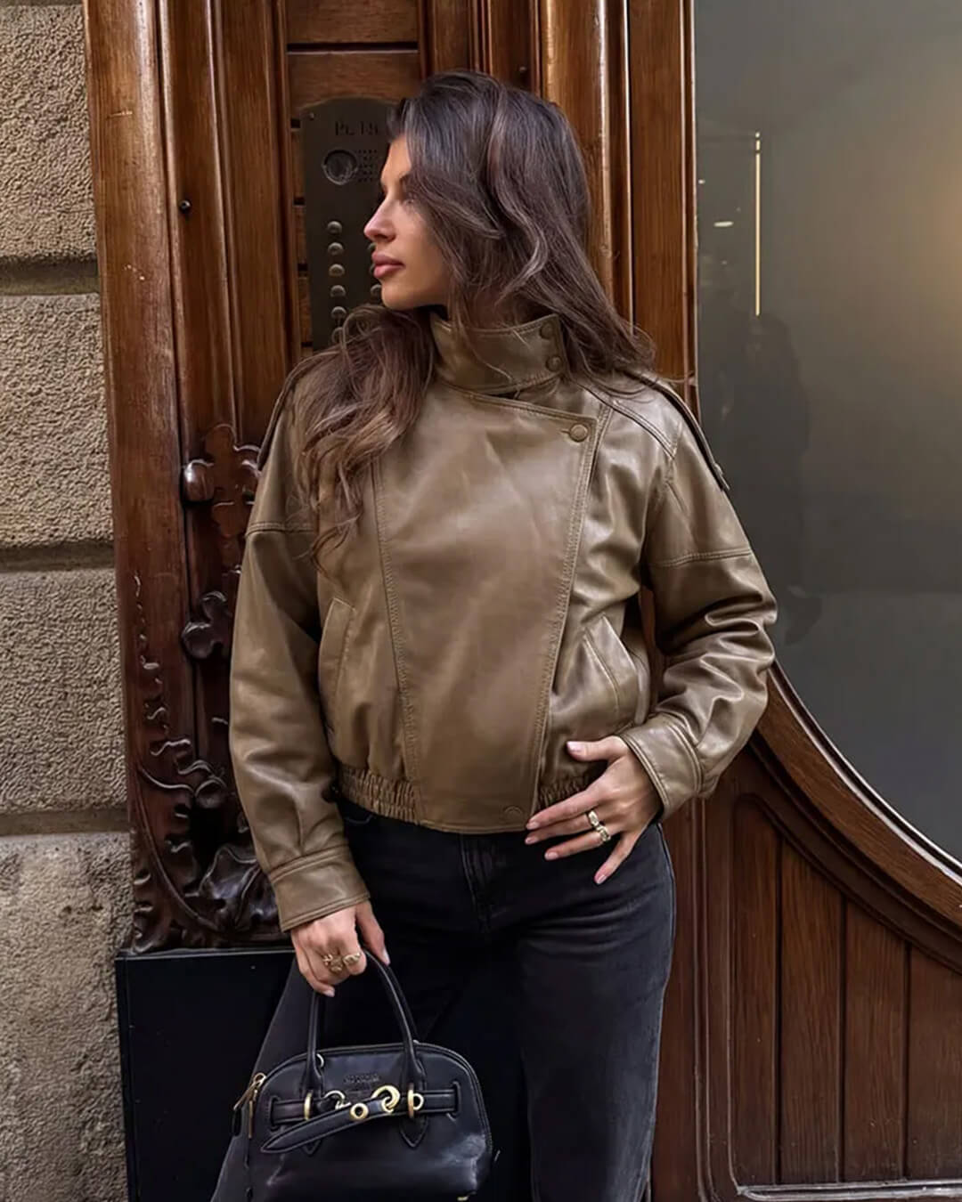 Veste Brienne en similicuir à col officier