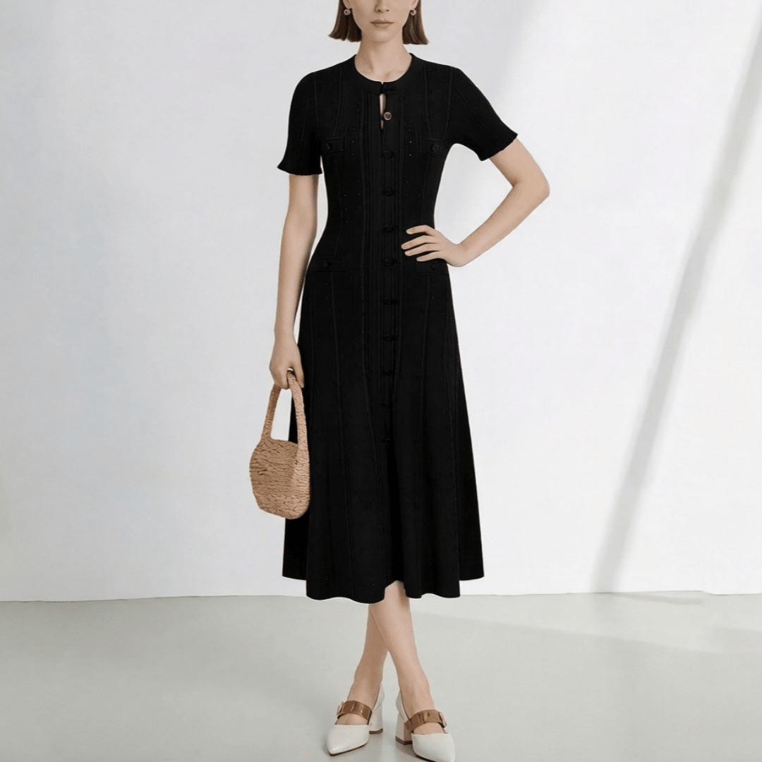 Brigette French V-Neck Knitted Slit Dress