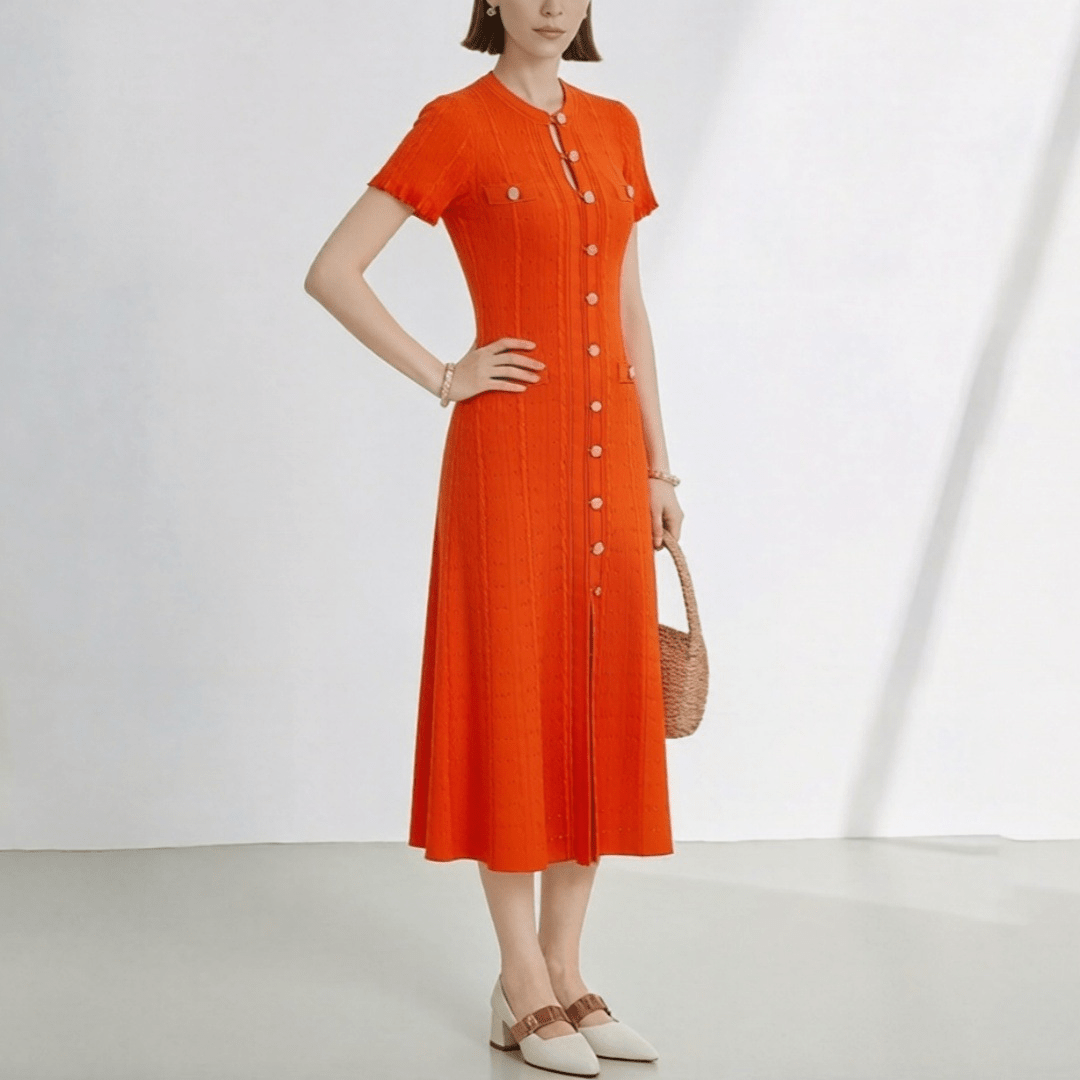 Brigette French V-Neck Knitted Slit Dress