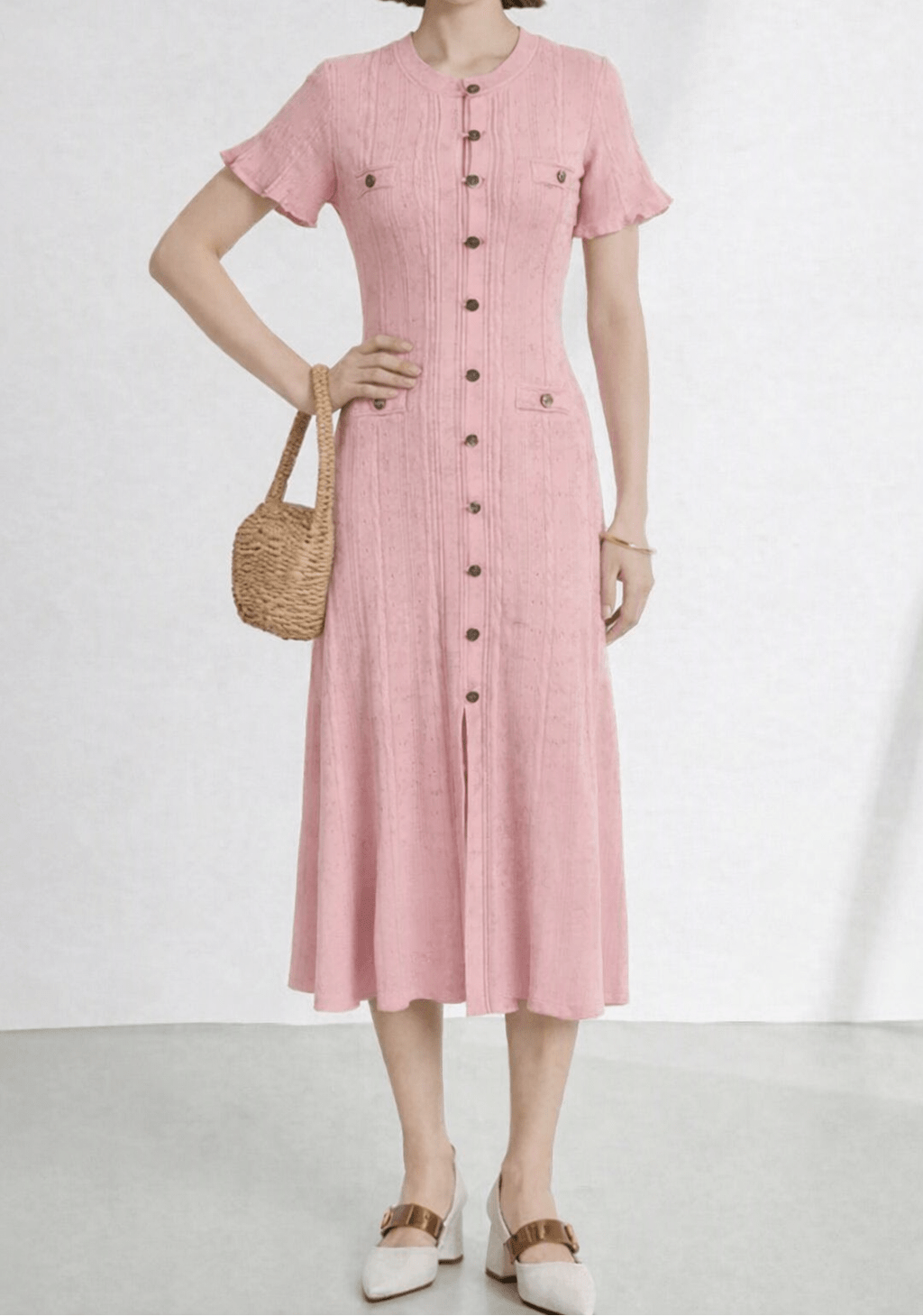 Brigette French V-Neck Knitted Slit Dress