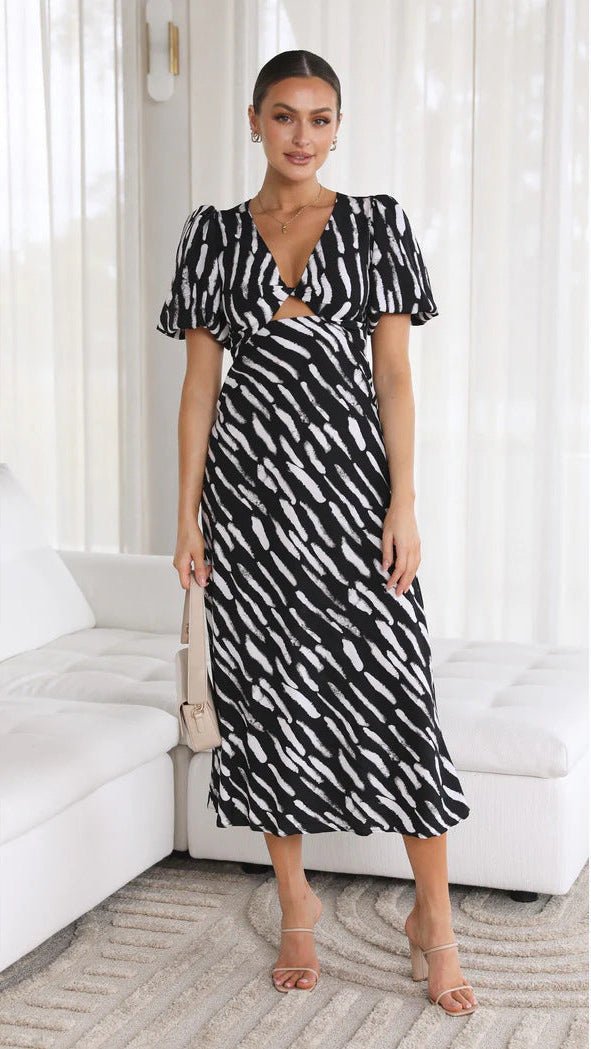 Robe midi trapèze imprimée à col en V Brooke