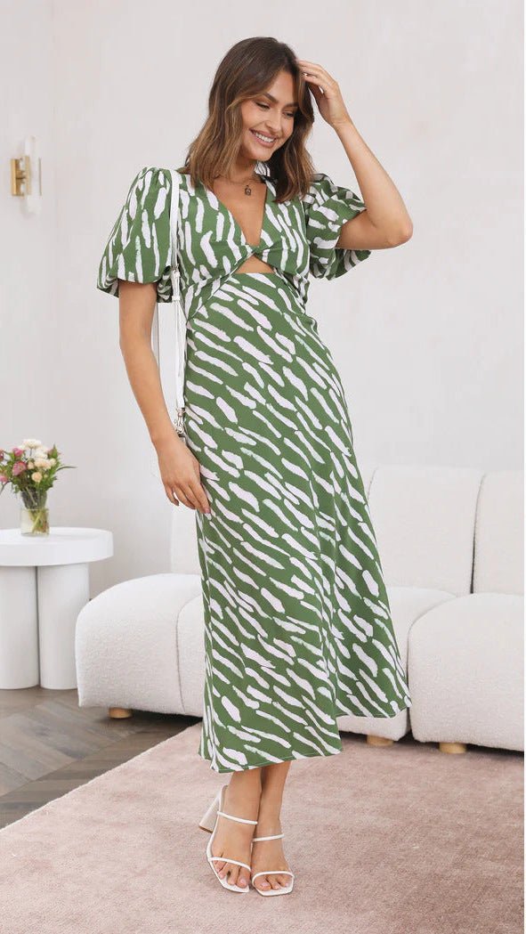 Robe midi trapèze imprimée à col en V Brooke