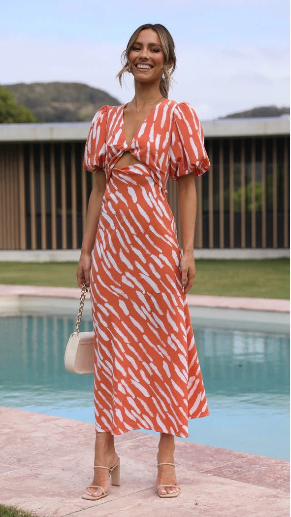 Robe midi trapèze imprimée à col en V Brooke