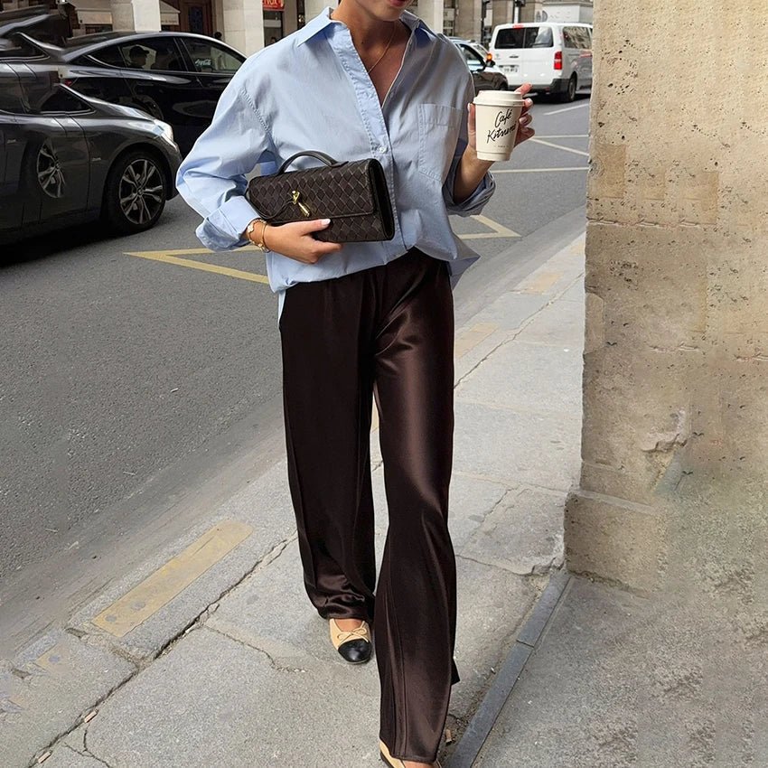 Pantalon Cameron en satin à jambes évasées