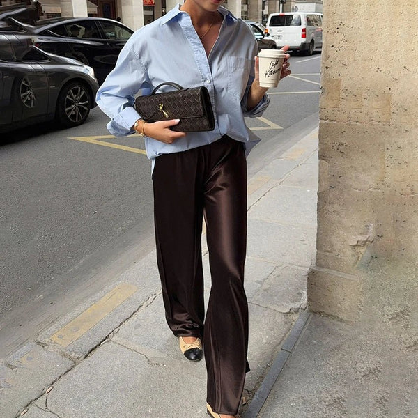 Pantalon Cameron en satin à jambes évasées