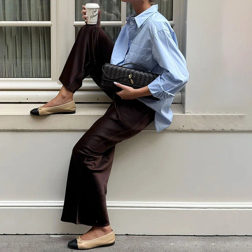 Pantalon Cameron en satin à jambes évasées