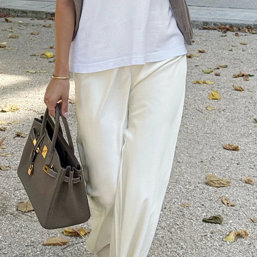 Pantalon Cameron en satin à jambes évasées