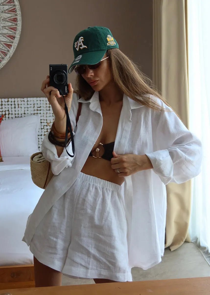 Ensemble Camille blanc en coton, chemise et short