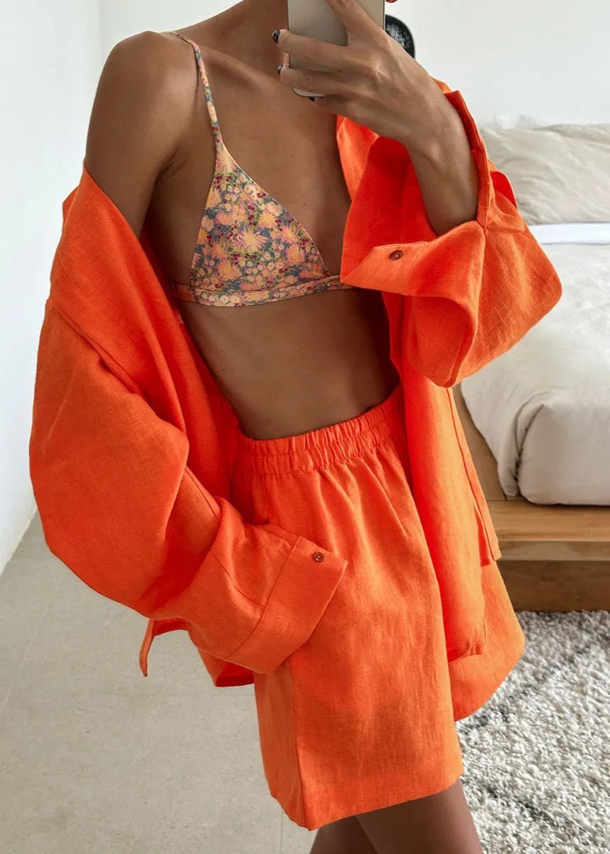 Ensemble Camille blanc en coton, chemise et short