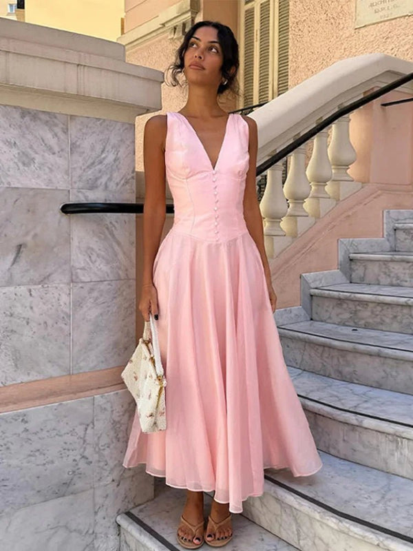 Robe midi Candice sans manches à col en V