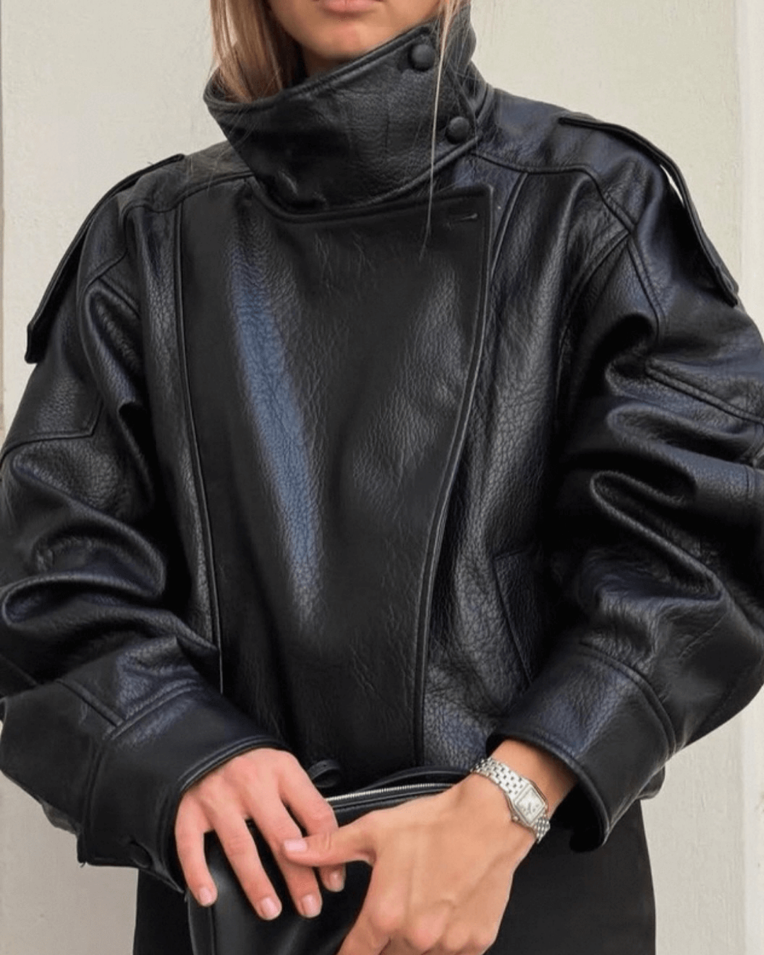 Veste asymétrique en cuir Carla