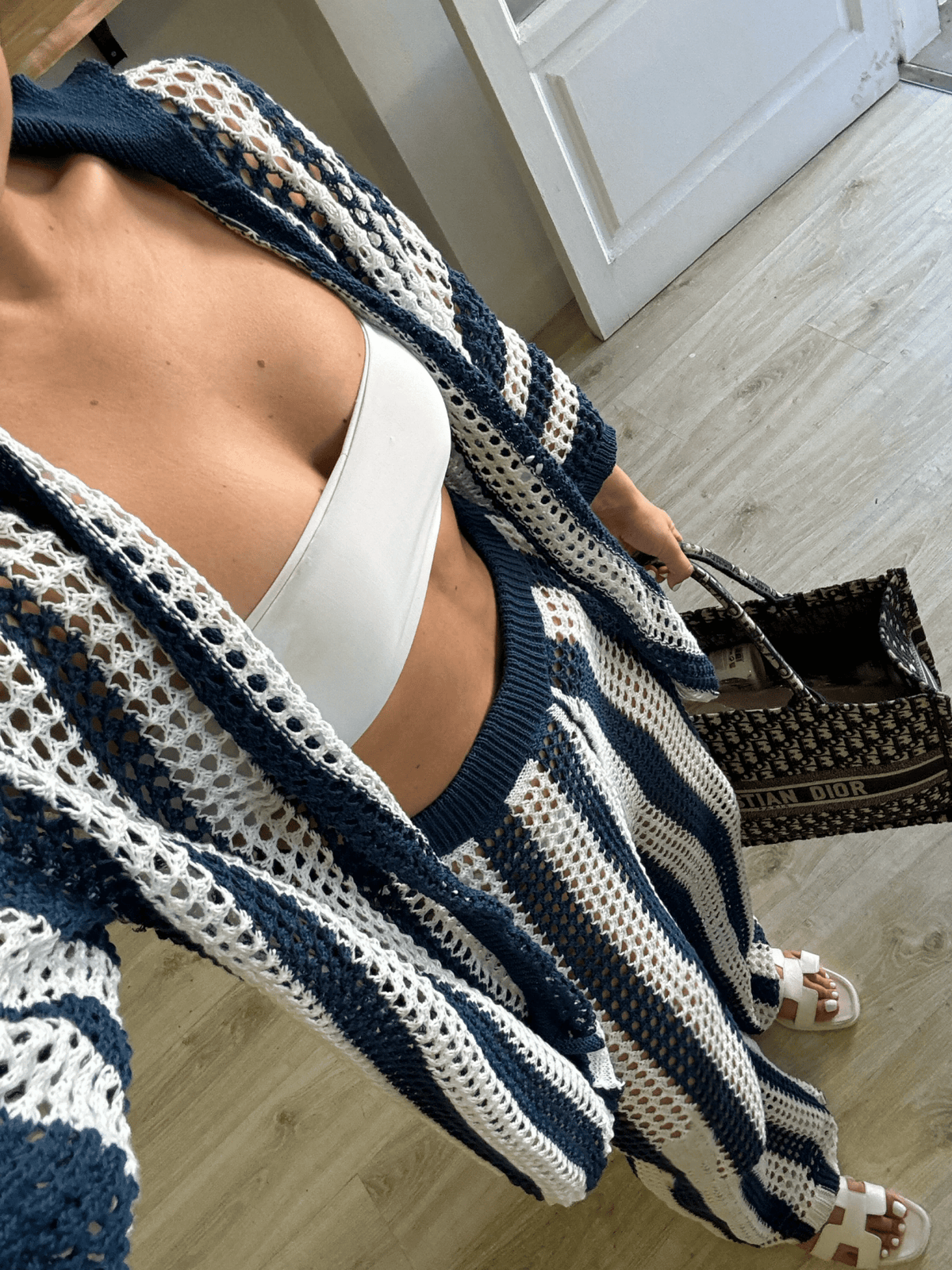 Ensemble coordonné Carmen en crochet rayé