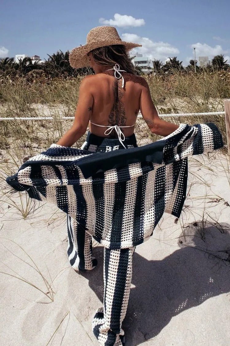 Ensemble coordonné Carmen en crochet rayé