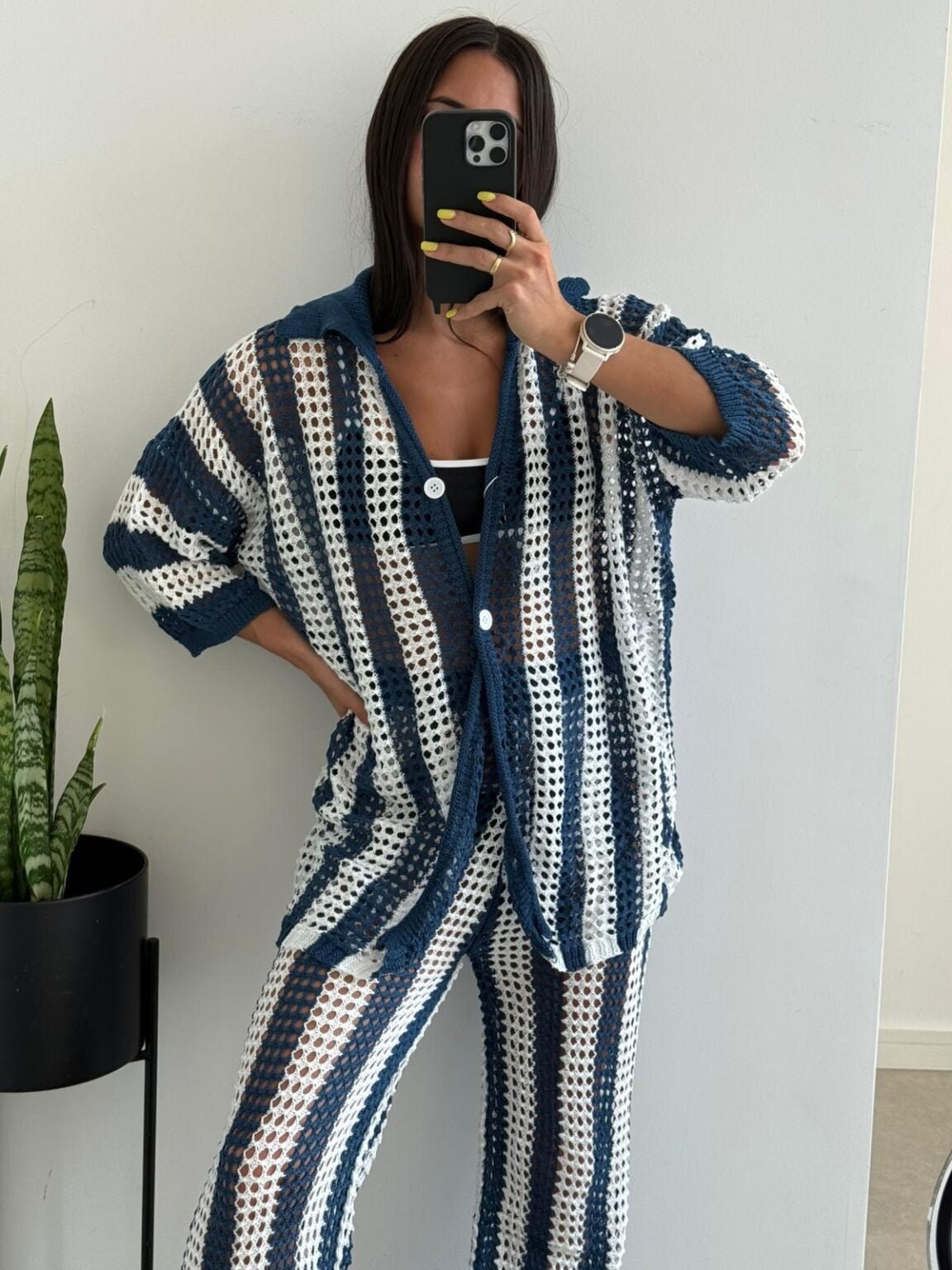Ensemble coordonné Carmen en crochet rayé