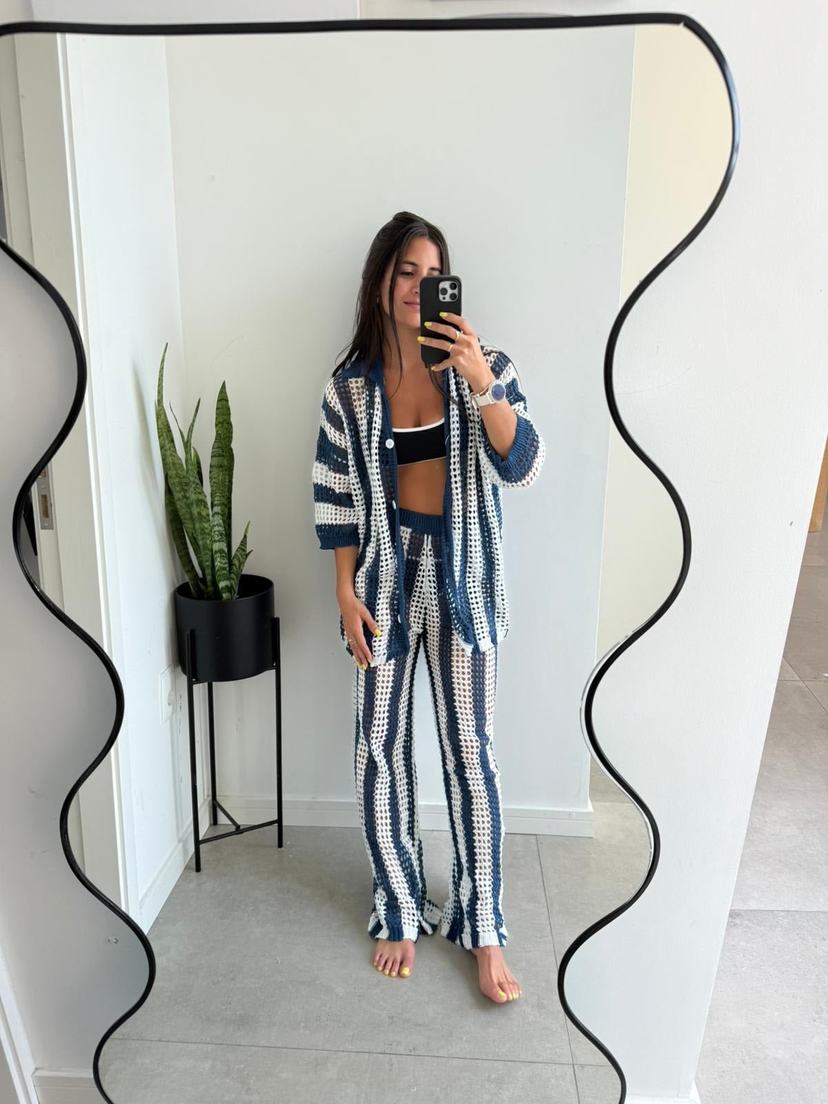 Ensemble coordonné Carmen en crochet rayé