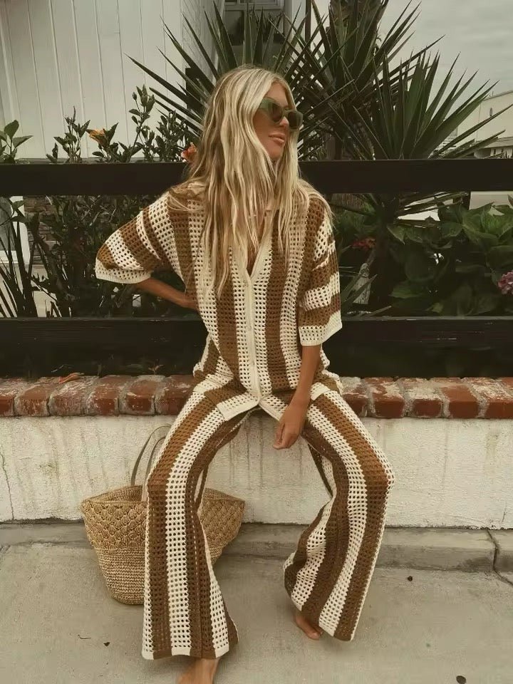 Ensemble coordonné Carmen en crochet rayé