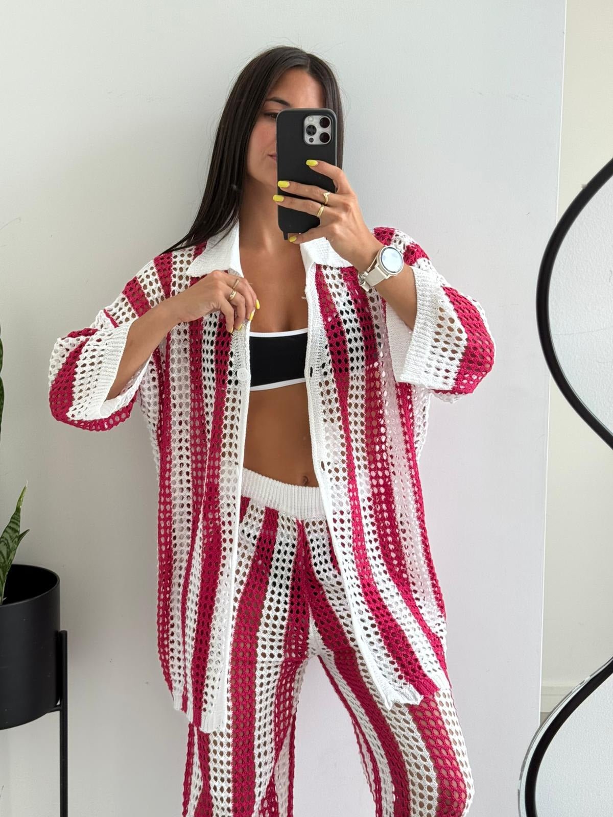 Ensemble coordonné Carmen en crochet rayé