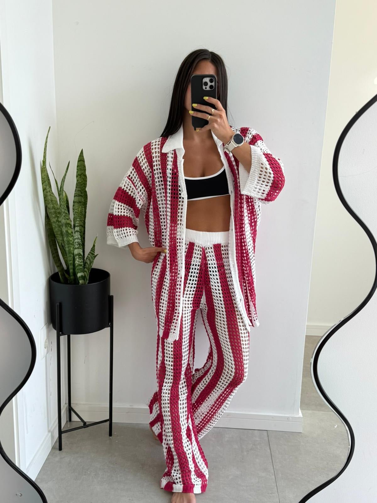 Ensemble coordonné Carmen en crochet rayé