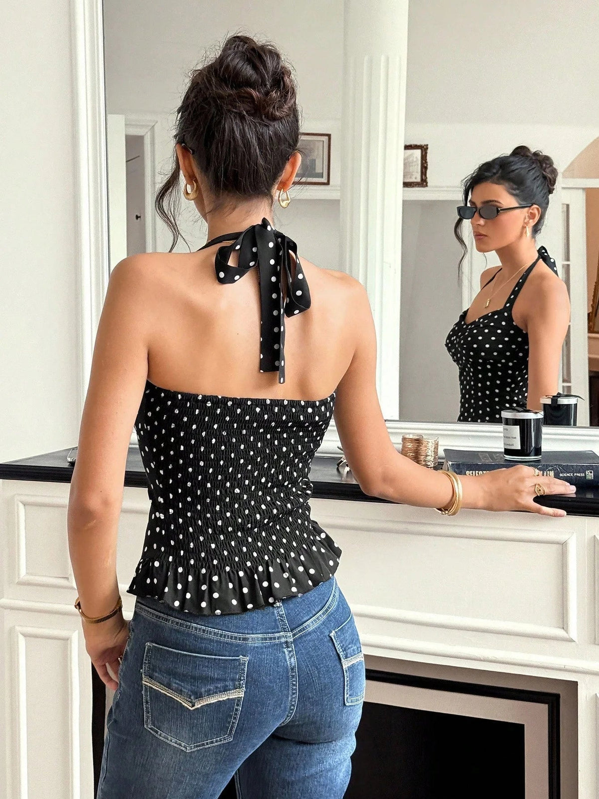Crop top Caryl à col licou et pois