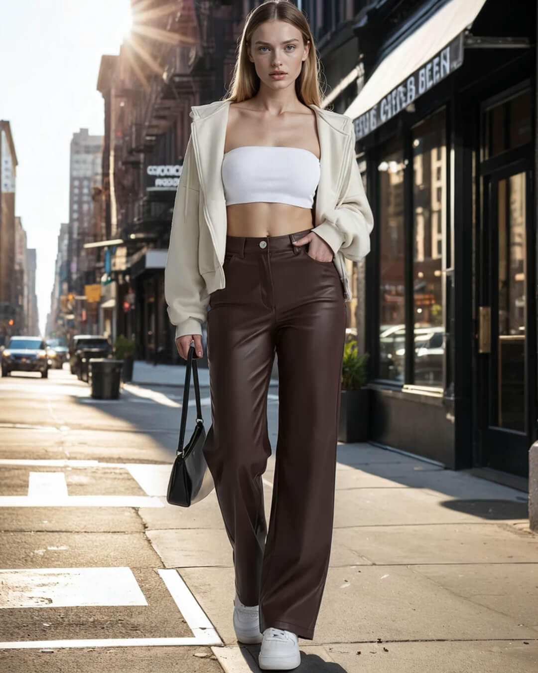 Pantalon classique en cuir Cassy