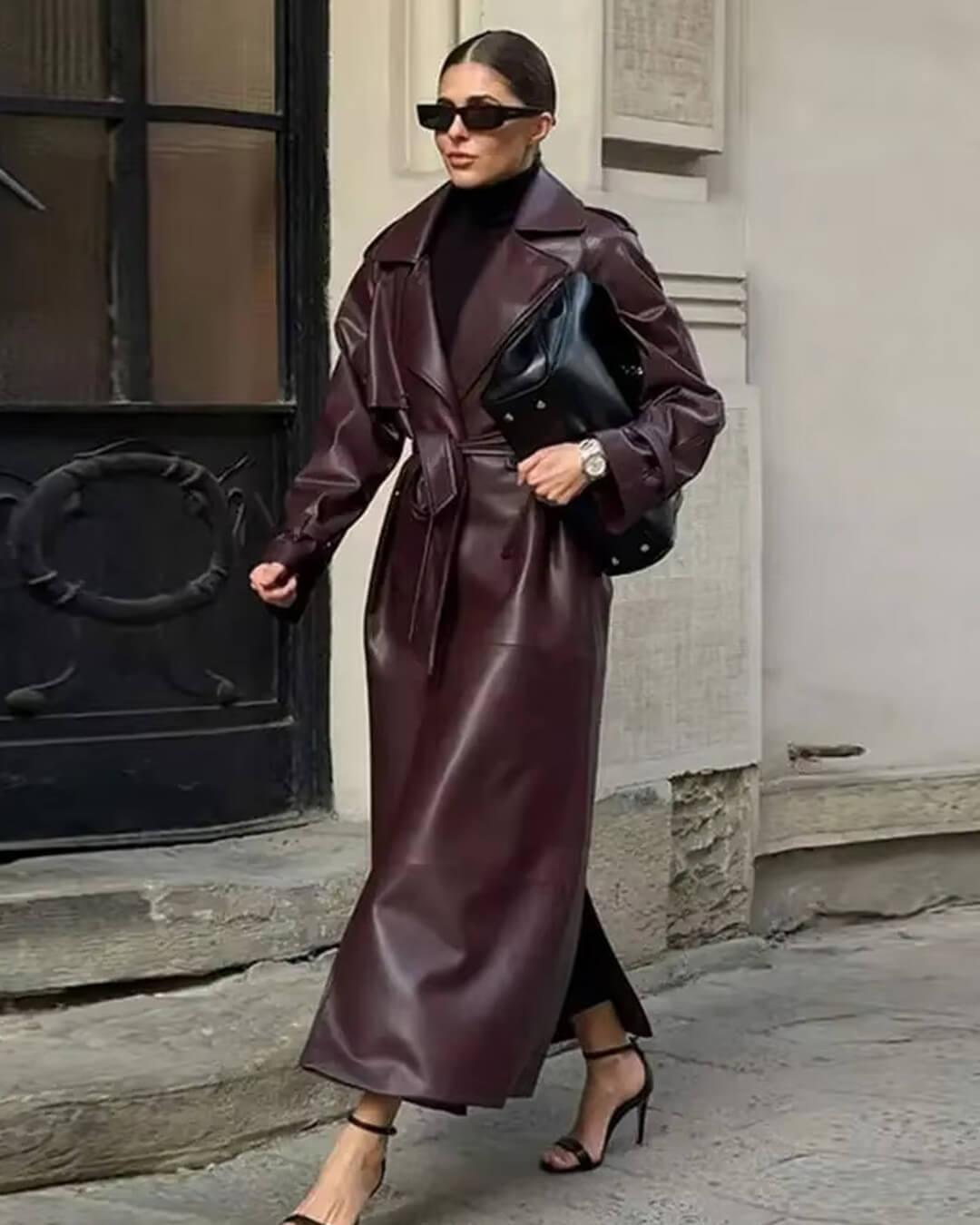 Trench long en similicuir Cassy