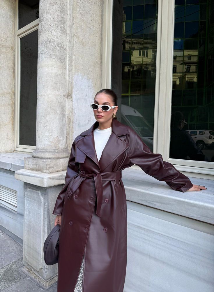 Trench long en similicuir Cassy