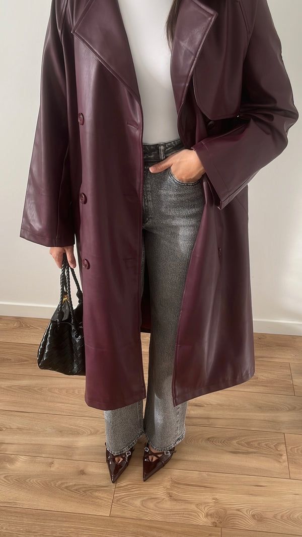 Trench long en similicuir Cassy