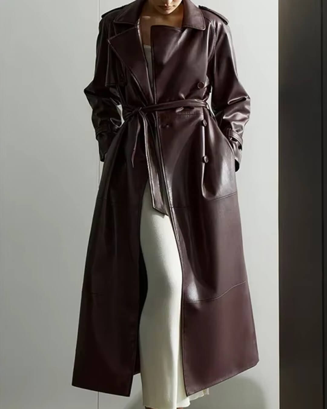 Trench long en similicuir Cassy