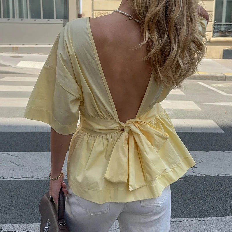 Blouse Cecile à volants et dos nu