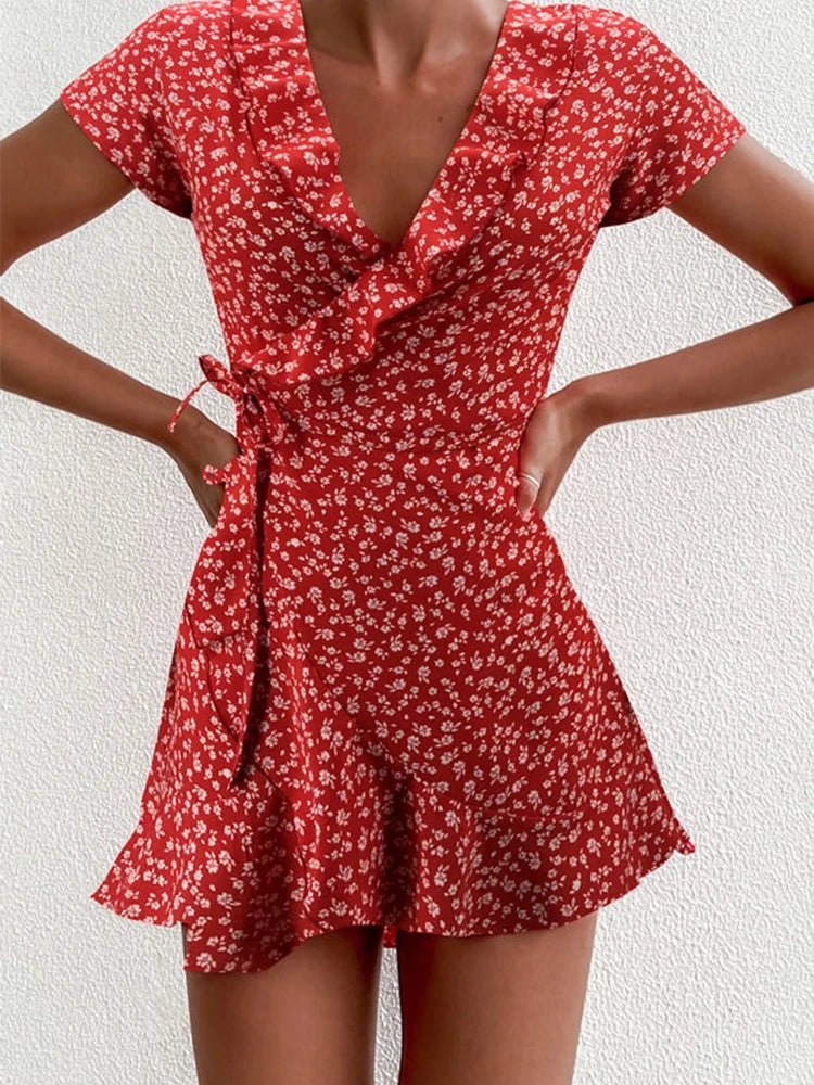 Mini-robe trapèze fleurie à col en V Celeste