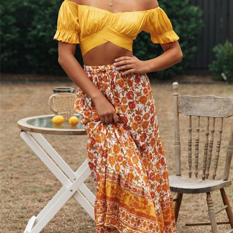 Crop top Celeste fluide à manches bouffantes