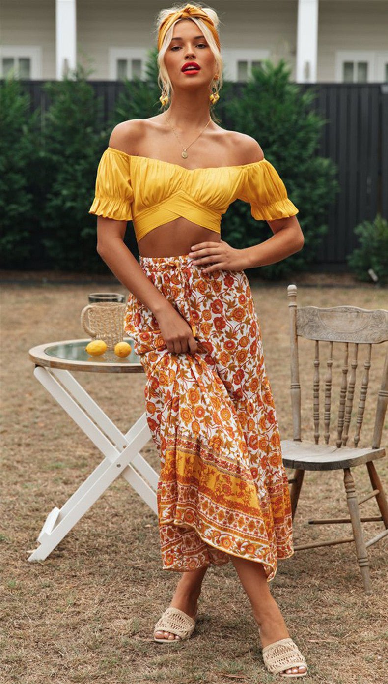 Crop top Celeste fluide à manches bouffantes