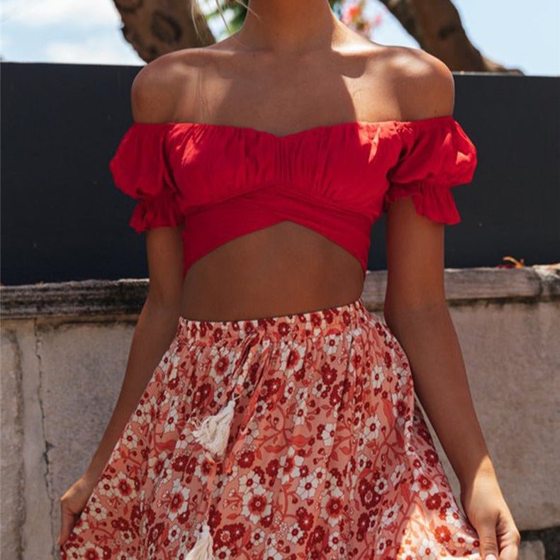Crop top Celeste fluide à manches bouffantes