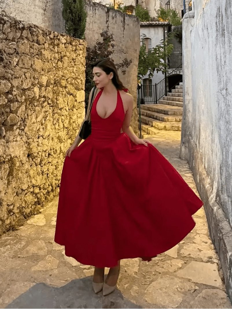 Robe midi dos nu Celeste