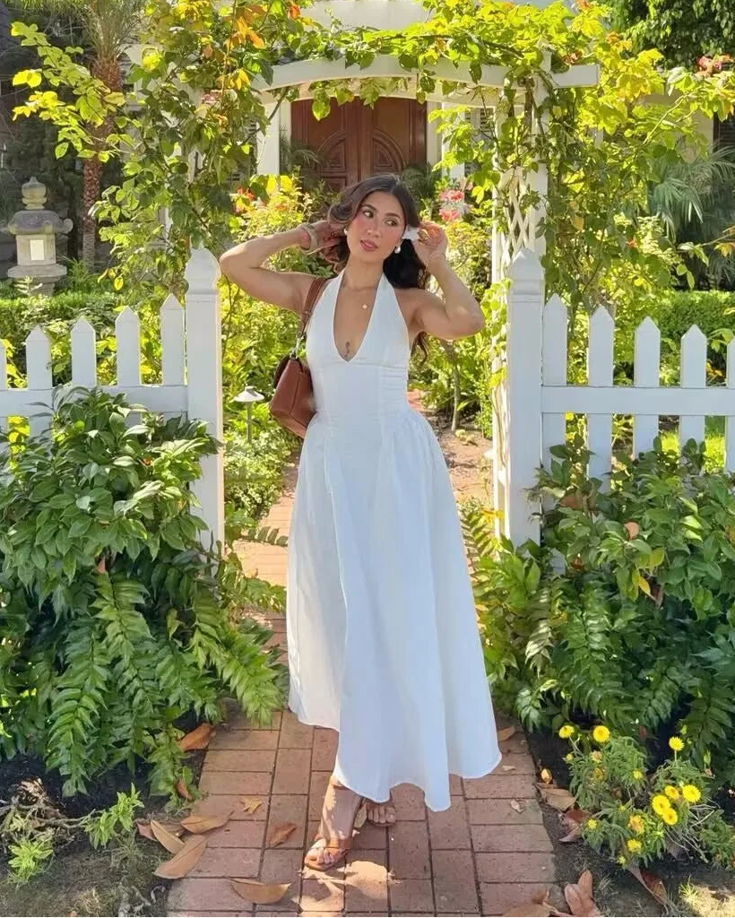 Robe midi dos nu Celeste