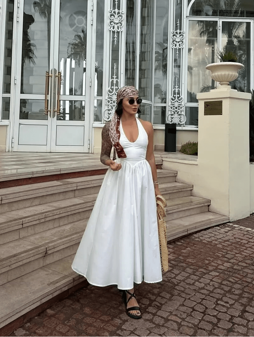 Robe midi dos nu Celeste