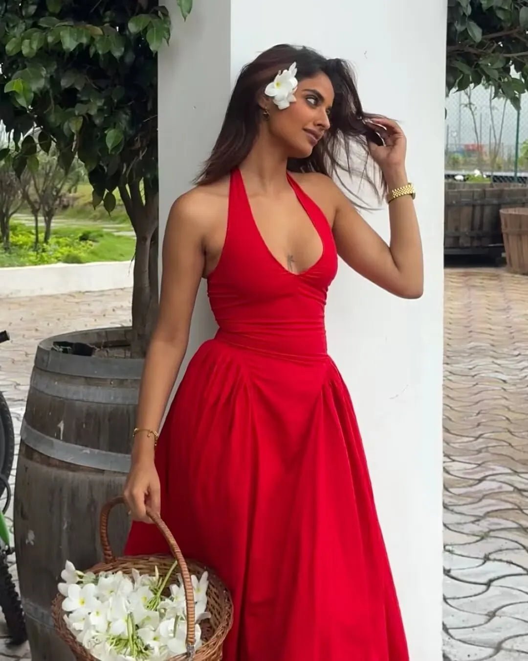 Robe midi dos nu Celeste