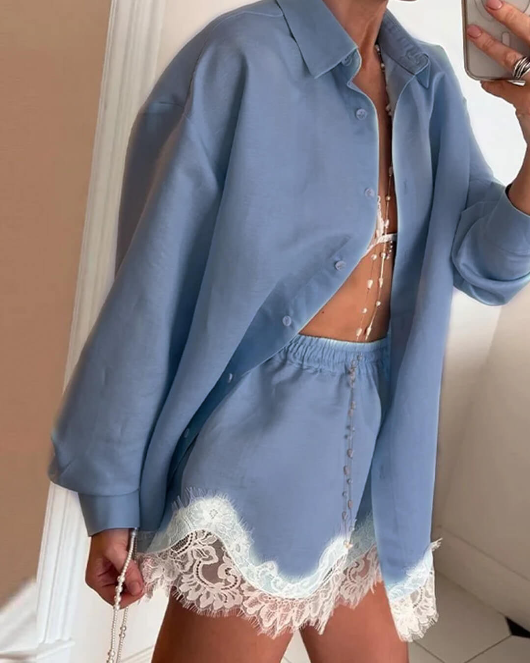 Ensemble de plage Celeste en chemise avec empiècements en dentelle