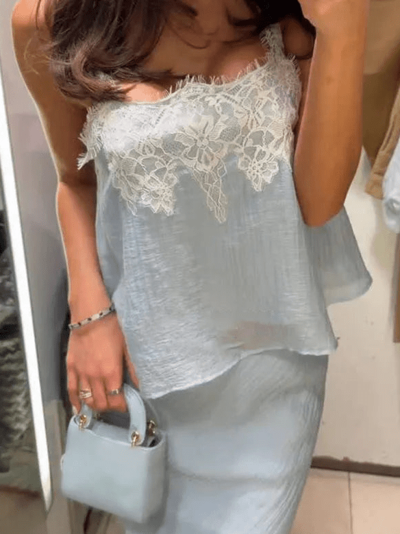 Ensemble midi deux pièces en dentelle ajourée Celeste