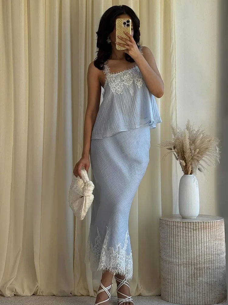 Ensemble midi deux pièces en dentelle ajourée Celeste