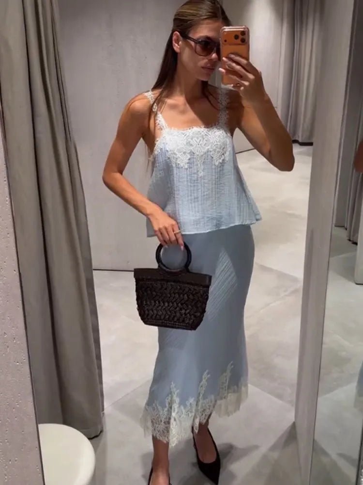 Ensemble midi deux pièces en dentelle ajourée Celeste