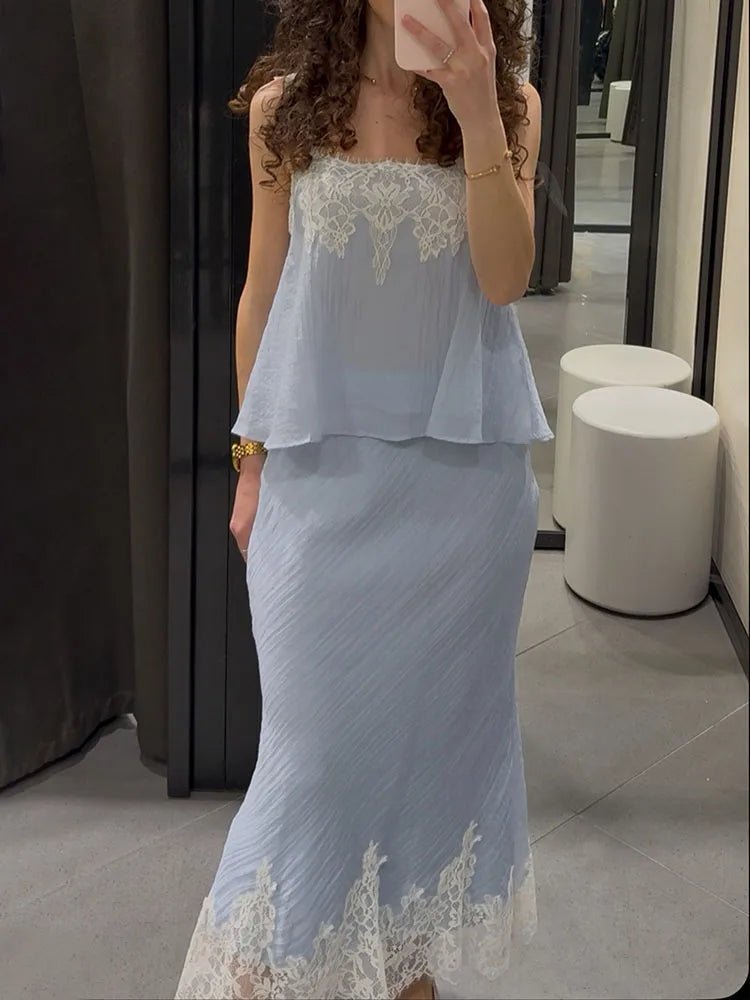 Ensemble midi deux pièces en dentelle ajourée Celeste