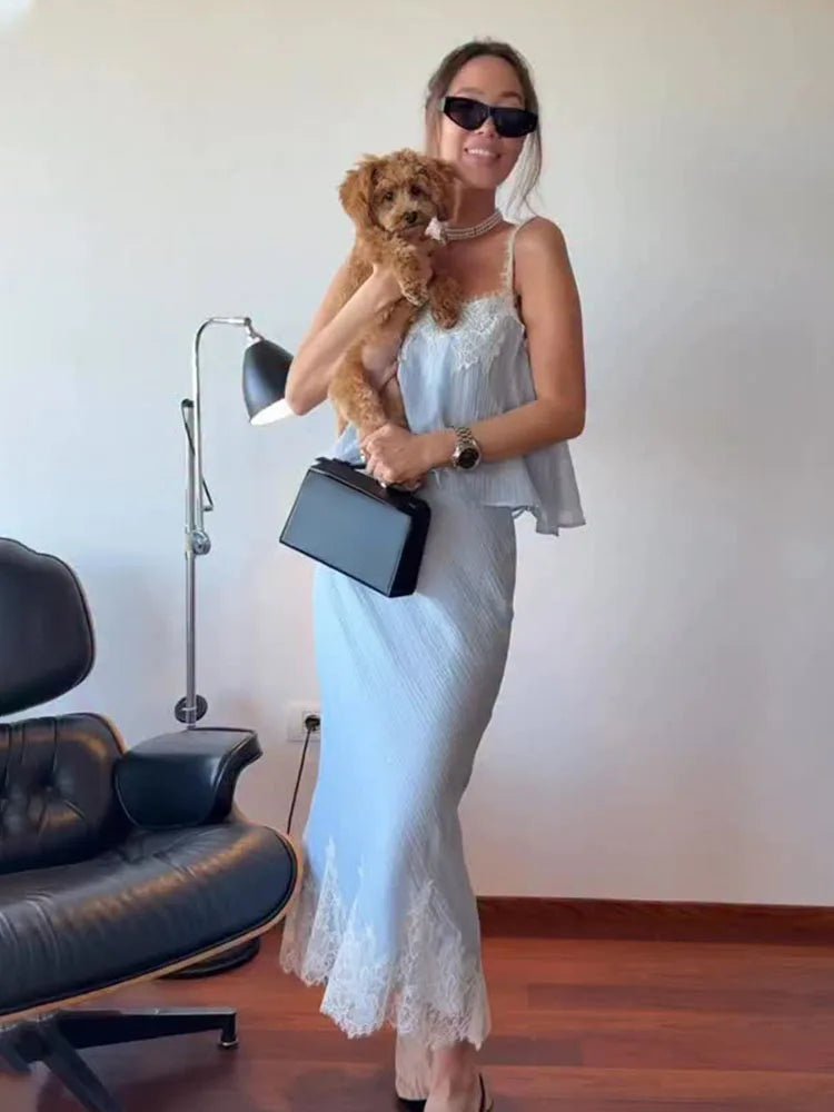 Ensemble midi deux pièces en dentelle ajourée Celeste