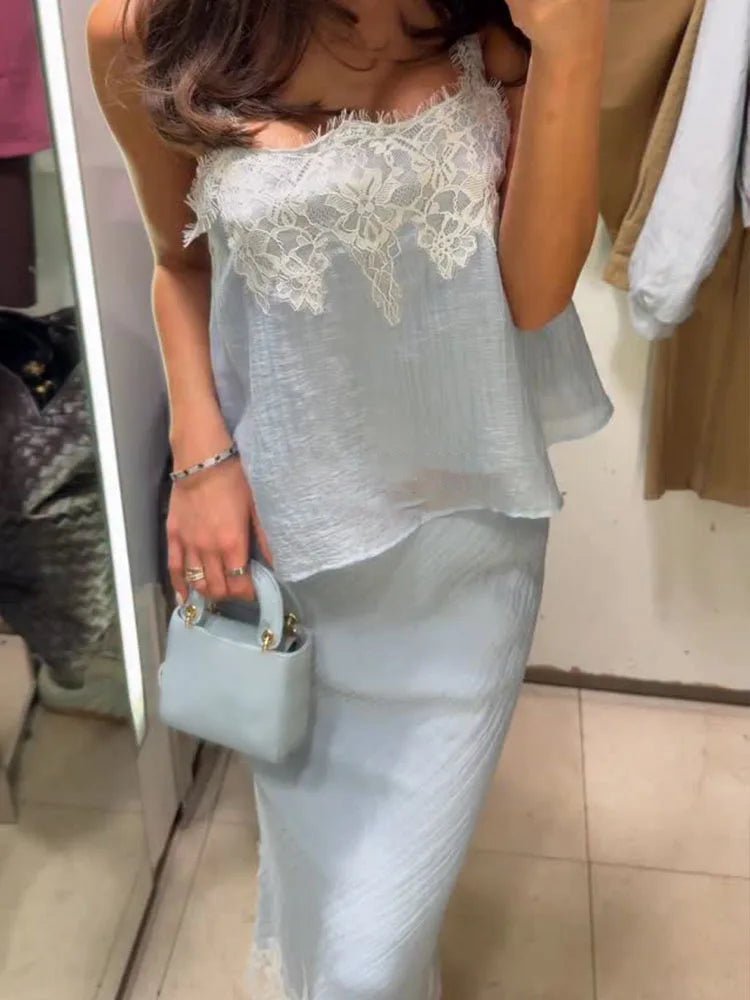 Ensemble midi deux pièces en dentelle ajourée Celeste